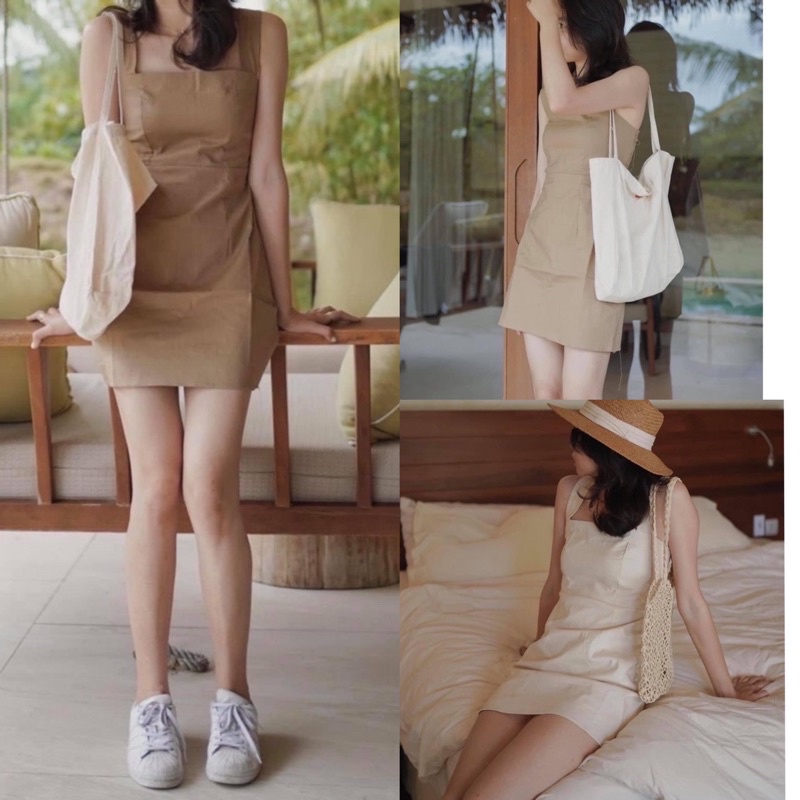 [Ảnh thật/Video]Váy hai dây gam màu Tây Âu Váy hai dây Hàn Quốc dánh suông