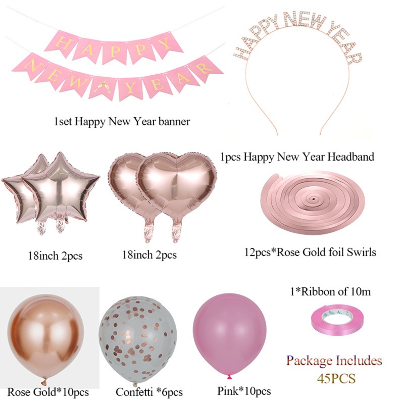 Set 42 / 45 Bong Bóng Trang Trí Tiệc Năm Mới