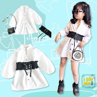 [ÁO SƠ MI TRẮNG KÈM ĐAI 13-30KG] Váy trắng học sinh PHONG CÁCH CHO BÉ GÁI ĐI CHƠI - SHOP BỐN MÙA