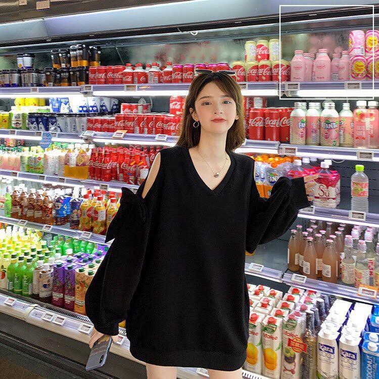 💃 Áo Sweater Nỉ Nữ Tay Nơ Khoét Vai Tay Bồng 2 Màu Hot Nhất Thu Đông 2021- MINBE Store
