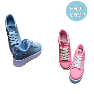 Giày sneaker chất da ellou đế đúc cao 3cm cho nữ - ảnh thật