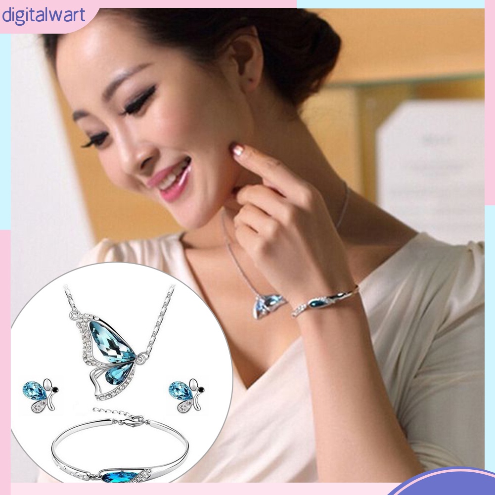 Bộ Trang Sức Hình Bướm Đính Đá Nhân Tạo Thời Trang Dành Cho Nữ