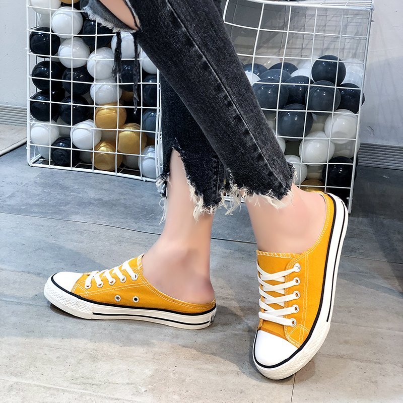 [Ready stock] Women's casual canvas shoes slippers Fashion all-match canvas slippers Convenient personality dual-purpose canvas slippers for women