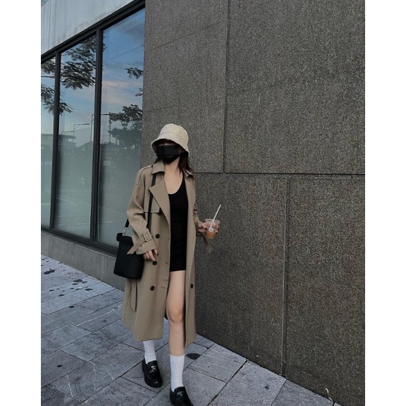 Áo khoác mangto dáng dài thiết kế kèm đai