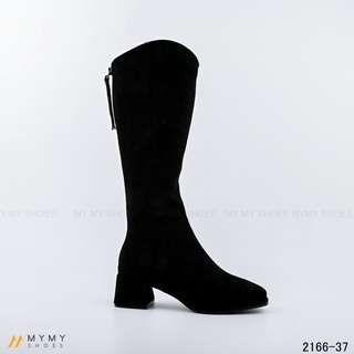 2166-37 Boot lửng da lộn cổ khoét khóa gắn da sau gót vuông 5p