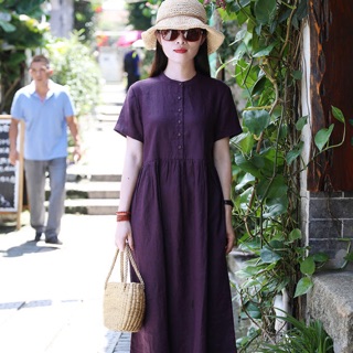 Váy linen tím đậm phan cuồng các chị đẹp đây ạ[mát lạnh + độc đáo +hàng hot]