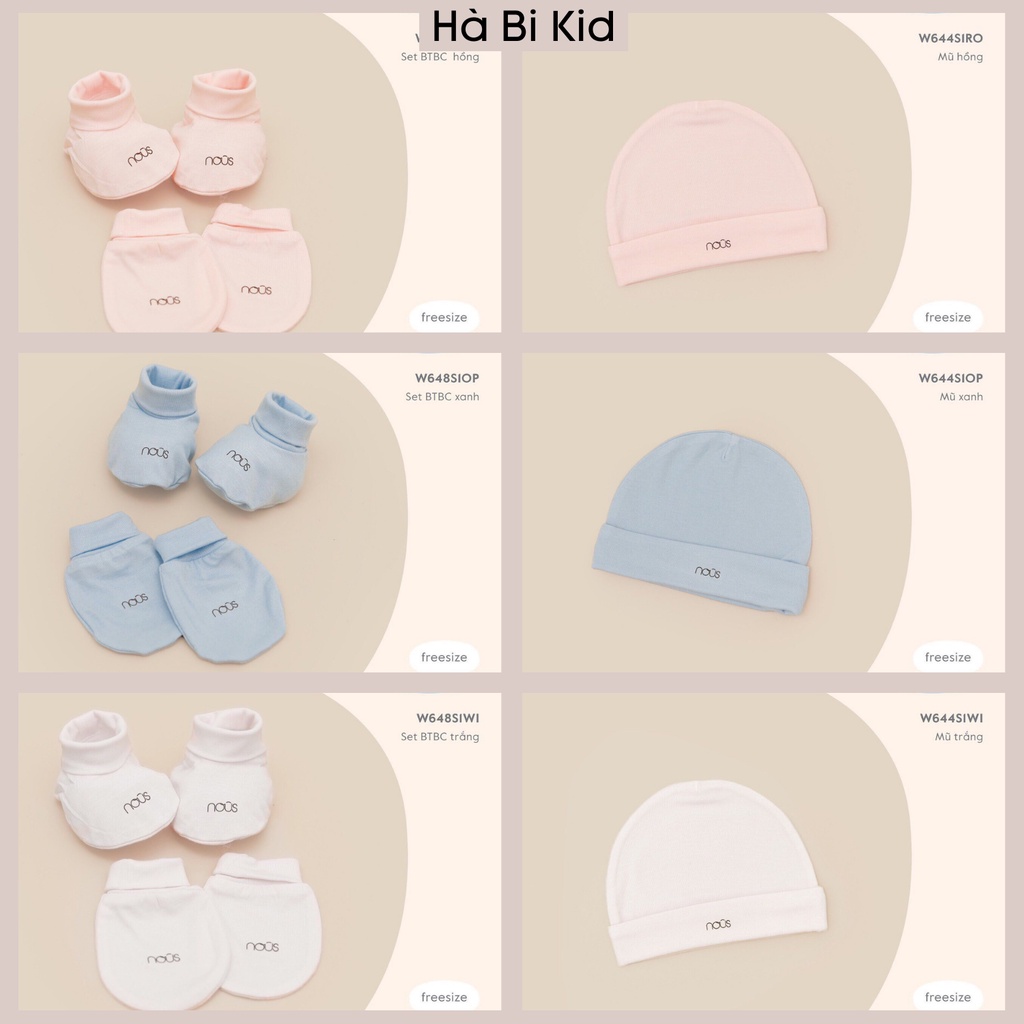Bao chân bao tay, mũ, yếm Nous cho bé trai bé gái sơ sinh newborn