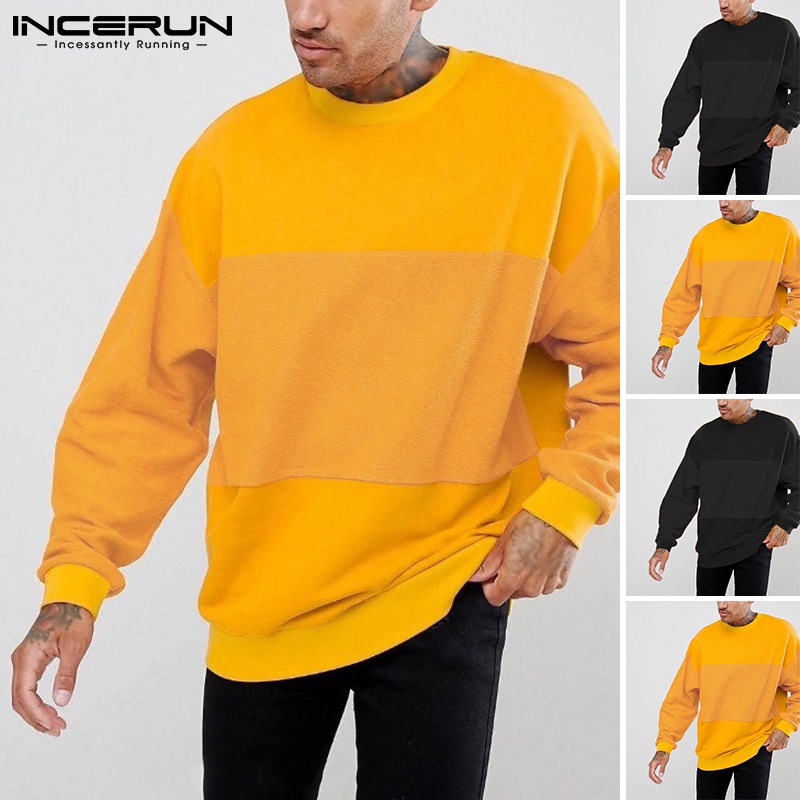 Áo INCERUN dài tay cổ tròn phong cách đơn giản hợp thời trang cho nam