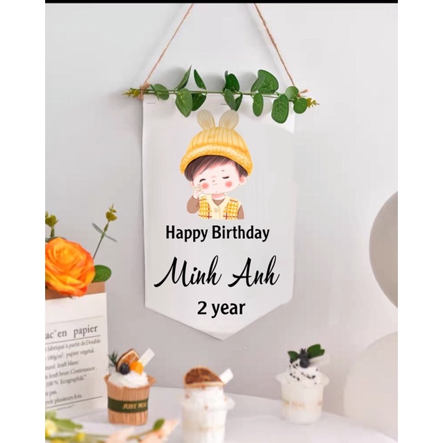 Cờ treo trang trí sinh nhật  in tên và tuổi bé theo yêu cầu
