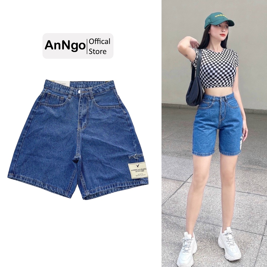Quần jean ngố nữ ống rộng lưng cao sành điệu, chất vải jean denim mềm mịn AnNgo - AT194