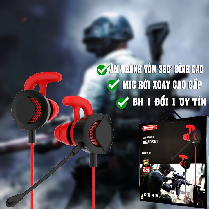 Tai nghe gaming G62 âm thanh vòm mic rời xoay 360 độ - Tai nghe game thủ kèm hộp cao cấp