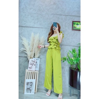 Set quần ống rộng áo bèo nhún tầng