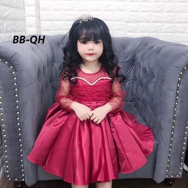 Đầm công chúa đỏ tay lưới