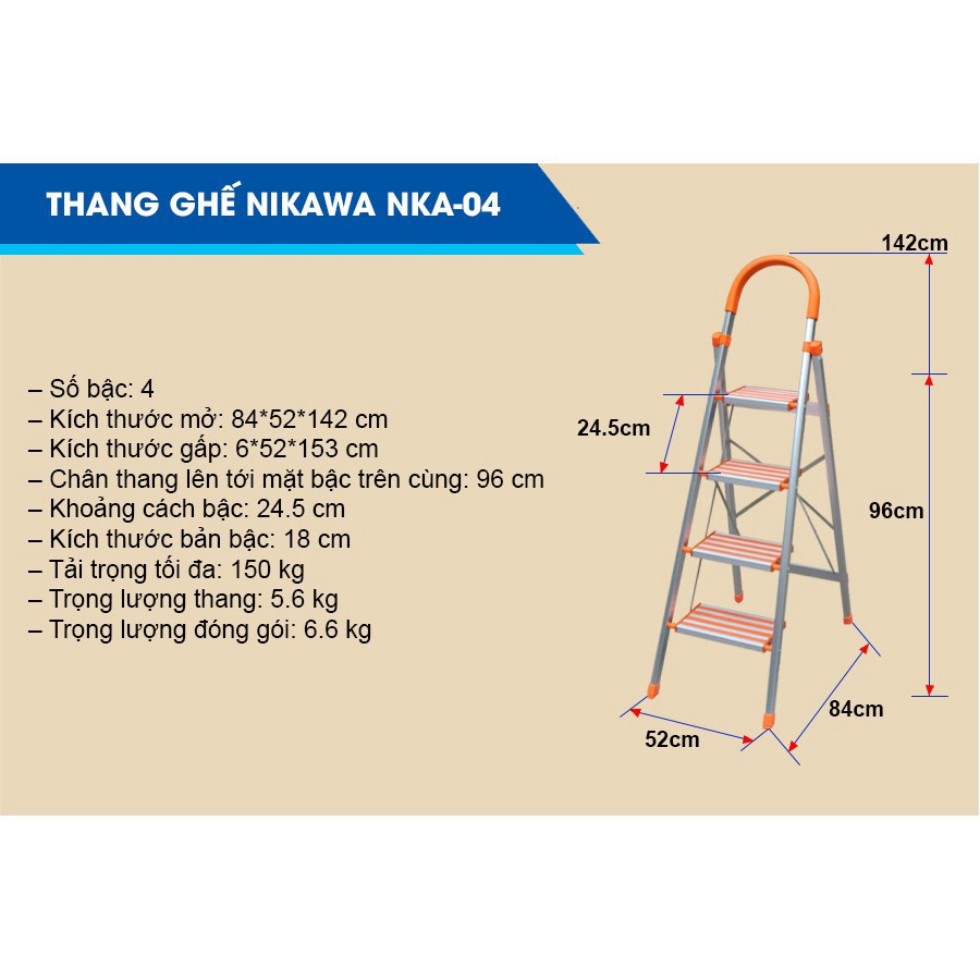 Thông số kỹ thuật thang ghế Nikawa NKA-04