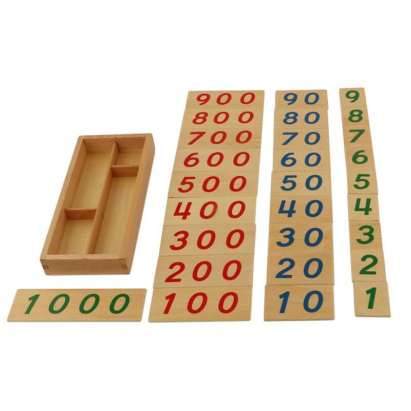 Hộp thẻ số bằng gỗ 1-1000 cỡ lớn Montessori (Large Wooden Number Cards With Box 1-1000)