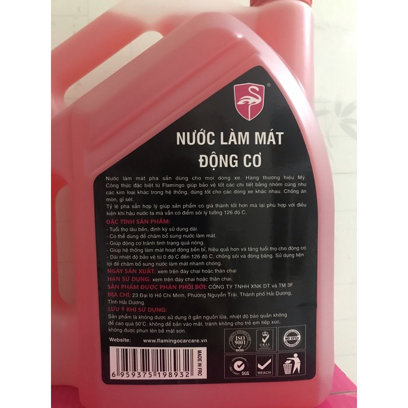 Nước làm mát ô tô động cơ mát máy xe hơi màu Đỏ thương hiệu Flamingo cao cấp can 5L Mitauto