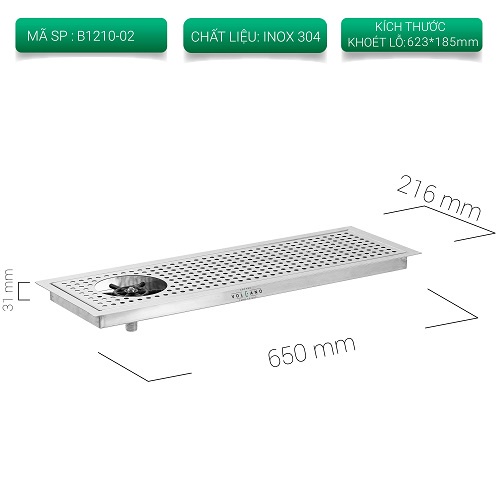 Khay rửa ca , ly quầy bar khuyên khối âm sàn inox 304 ( 652 x 218mm ) Vesion 2