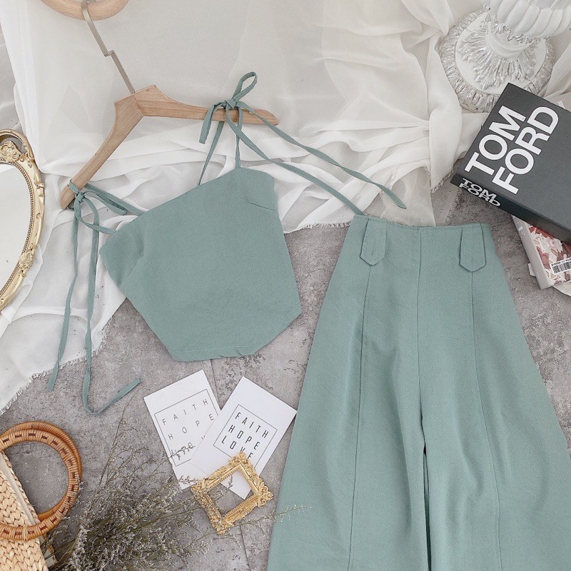 SET ÁO XANH 2D CROP QUẦN SUÔNG | BigBuy360 - bigbuy360.vn