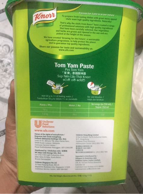 Súp nền lẩu thái Knorr Tom Yam Paste hũ 1,5kg