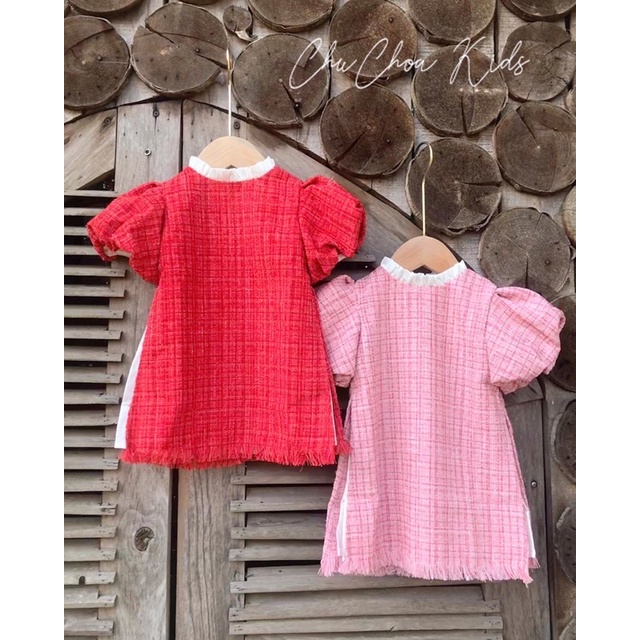 Áo dài bé gái cách tân, tay bồng cách điệu kèm bờm cho bé từ 1-5tr