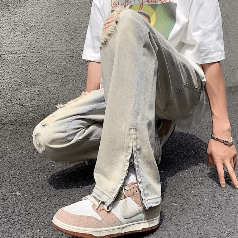 Quần jeans Dài Phối Vết Rách Cá Tính Cho Nam Size S-3XL