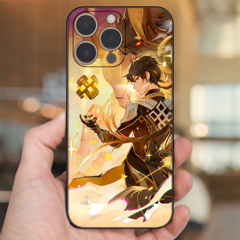Ốp lưng iPhone 13 Pro dẻo đen cạnh vuông in hình Zhongli Genshin Impact
