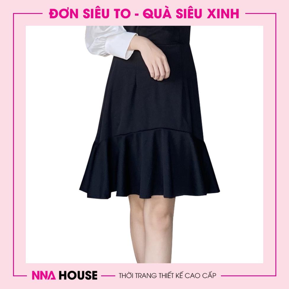 Váy dài tay cổ tròn phối đen trắng dáng xòe 2 tầng - Đầm thiết kế đen trắng Hàn Quốc NNAHOUSE Mã NA220 | BigBuy360 - bigbuy360.vn