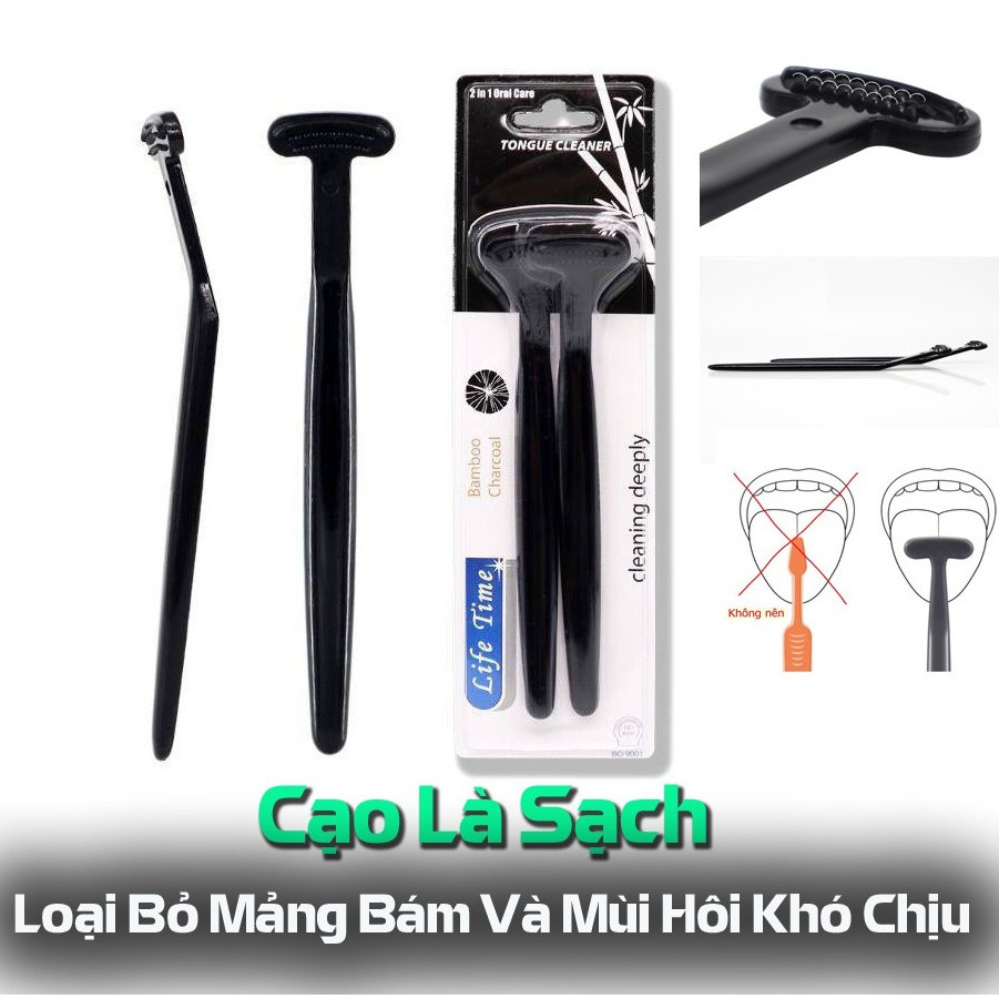Bộ 2 Cây Cạo Rơ Lưỡi Thông Minh - Đánh Bay Hôi Miệng (Màu Đen)