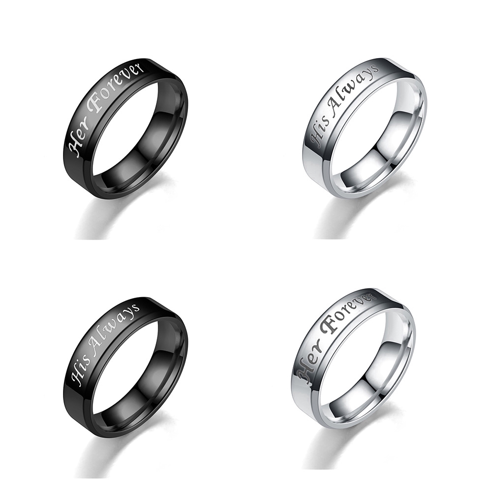 Nhẫn đôi thép Titan khắc chữ HIS Always / Her Forever