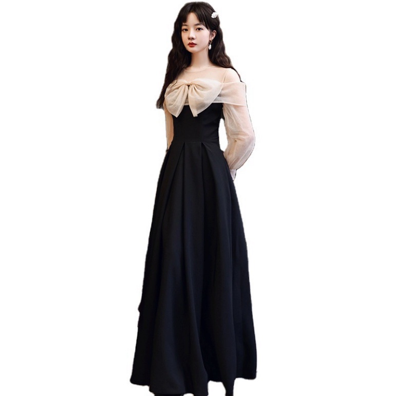 🔥BIGSIZE 40-90KG🔥🔥QUẢNG CHÂU🔥 Đầm Dài Tay Màu Đen Thiết Kế Thanh Lịch Thời Trang Dành Cho Nữ dr đám cưới dự tiệc dạ