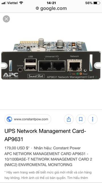 Bộ lưu điện UPS APC RT 3000 2100w Sin chuẩn có card 1931 Mô tơ cửa cuốn