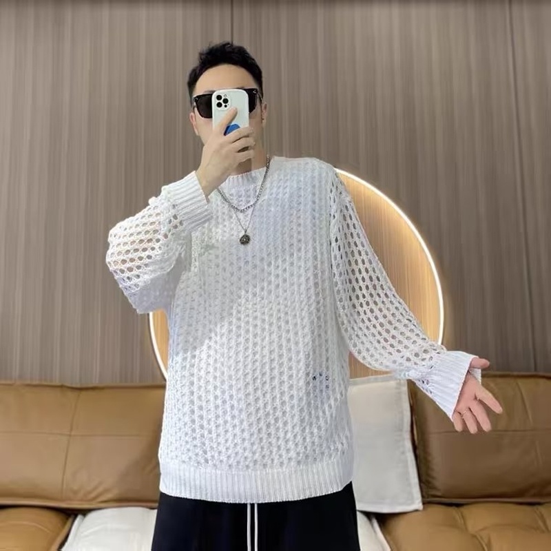 Áo Dệt Kim Phối Lưới Giả Nhiều Lớp Thời Trang Cho Cặp Đôi