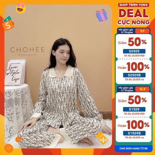 (Ảnh Thật) Bộ đồ ngủ lụa xước pyjama dior tay dài - Chohee Homewear
