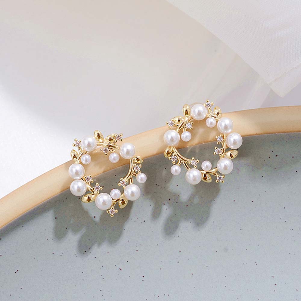 Khuyên Tai Tròn Đính Ngọc Trai Phong Cách Hàn Quốc Cho Nữ