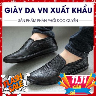 Giày lười da bò dập  vân cá sấu ( đen+ nâu)[ shop tú Quyên- xưởng giày da]