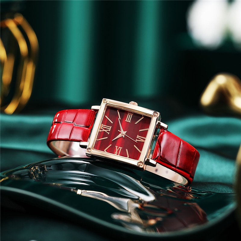 Đồng Hồ Quartz Nữ Mặt Vuông Dây Da Thời Trang