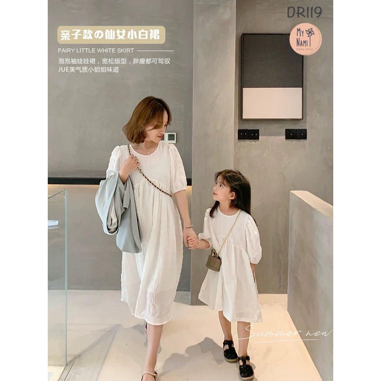 Váy trắng form chữ A Váy đôi mẹ và bé DR119