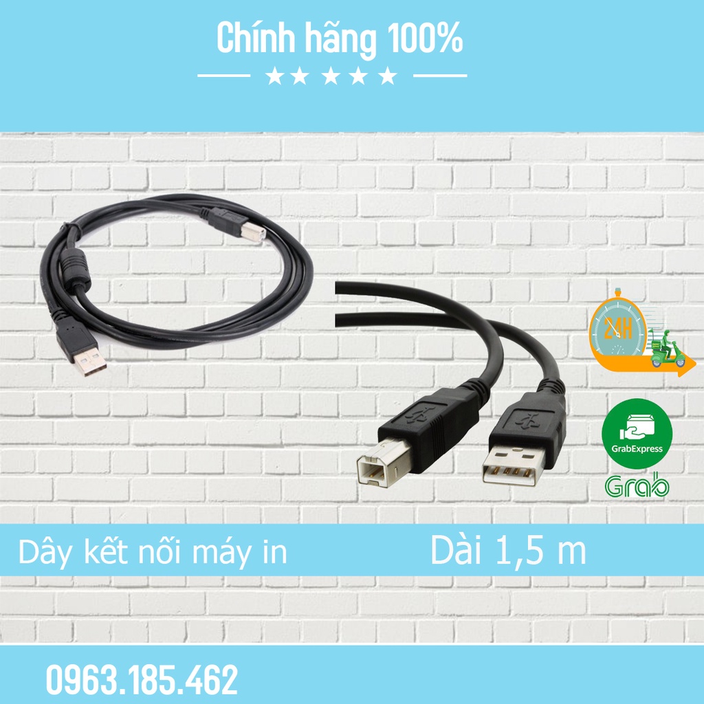 Dây Máy In USB 1.5m Đen - Dây cáp kết nối máy in với máy tính