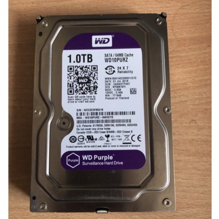 Ổ cứng HDD 1000G(1TB) Western Purple ( Tím ) , Chuyên dùng cho camera , lưu trữ dữ liệu - Bảo hành 24 tháng 1 đổi 1