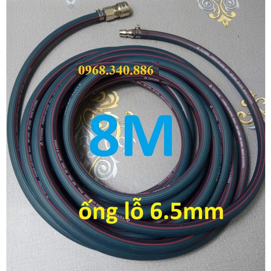 Dây hơi cao su bố vải 15m, made in Korea, lỗ 6.5mm, kèm bộ đầu nối nhanh cao cấp