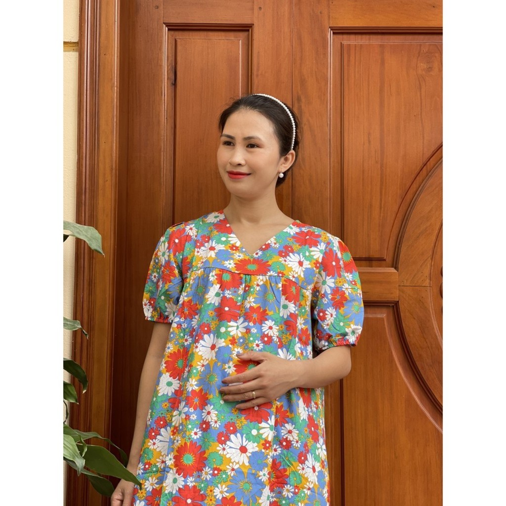 Váy bầu dáng suông thiết kế đuôi cá họa tiết hoa nhí siêu xinh V271
