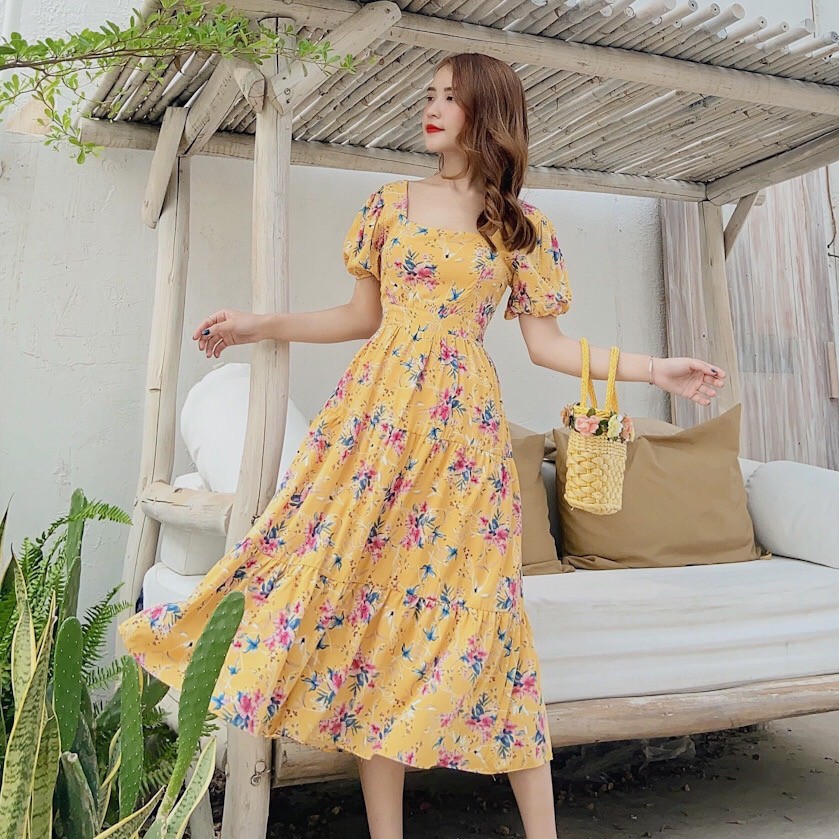 Đầm Maxi hoa bo chun lưng, xếp tầng vô cùng nữ tính VINTAGE STORE