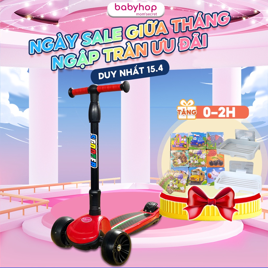 Xe scooter cho bé Babyfast thương hiệu Babyhop sử dụng từ 1,5 tuổi 3 bánh to phát sáng vĩnh cửu gấp gọn chịu lực 100kg