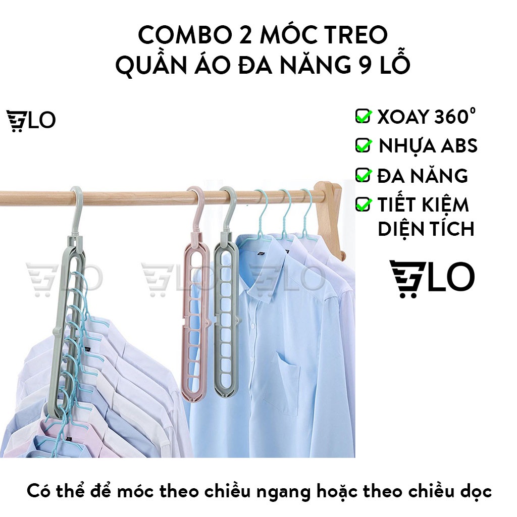 Combo 2 Móc Treo Quần Áo Đa Năng 9 Lỗ Tiết Kiệm Diện Tích