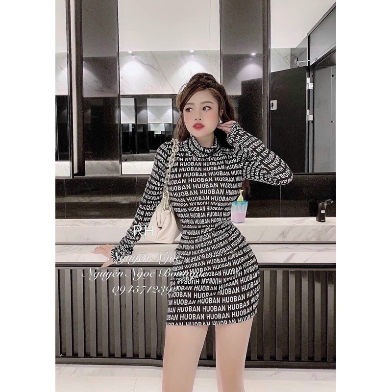 Đầm body chữ cổ trụ dài tay borip