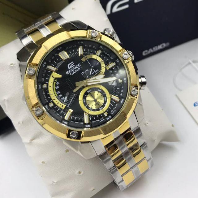 Đồng Hồ Nam Casio EFR 559 - Quartz - Dây Kim Loại ( Dây Demi Vàng, Mặt Đen )