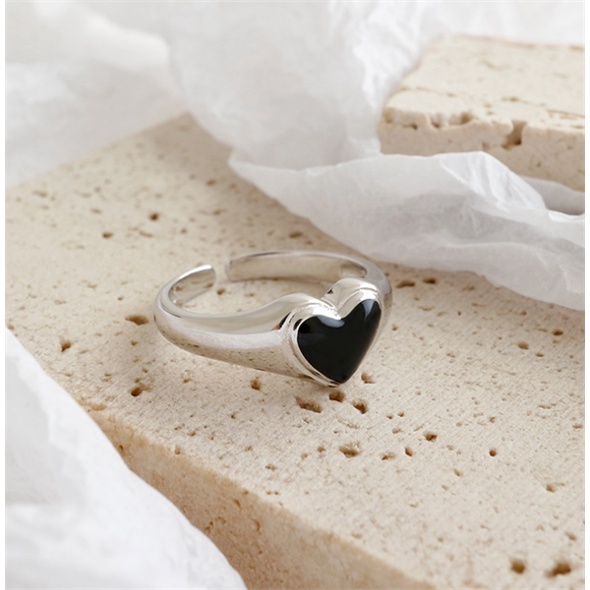 Nhẫn bạc nữ Trái tim đen chất liệu bạc Thái 925 thời trang phụ kiện trang sức nữ N000482