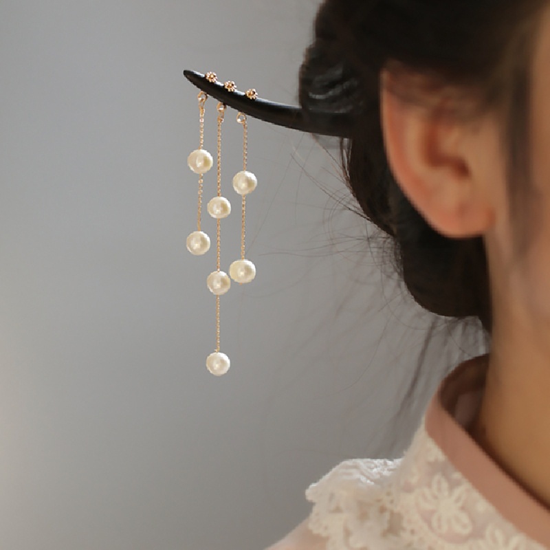 Trâm Cài Tóc Tua Rua Đính Hạt Ngọc Trai Phong Cách Trung Hoa