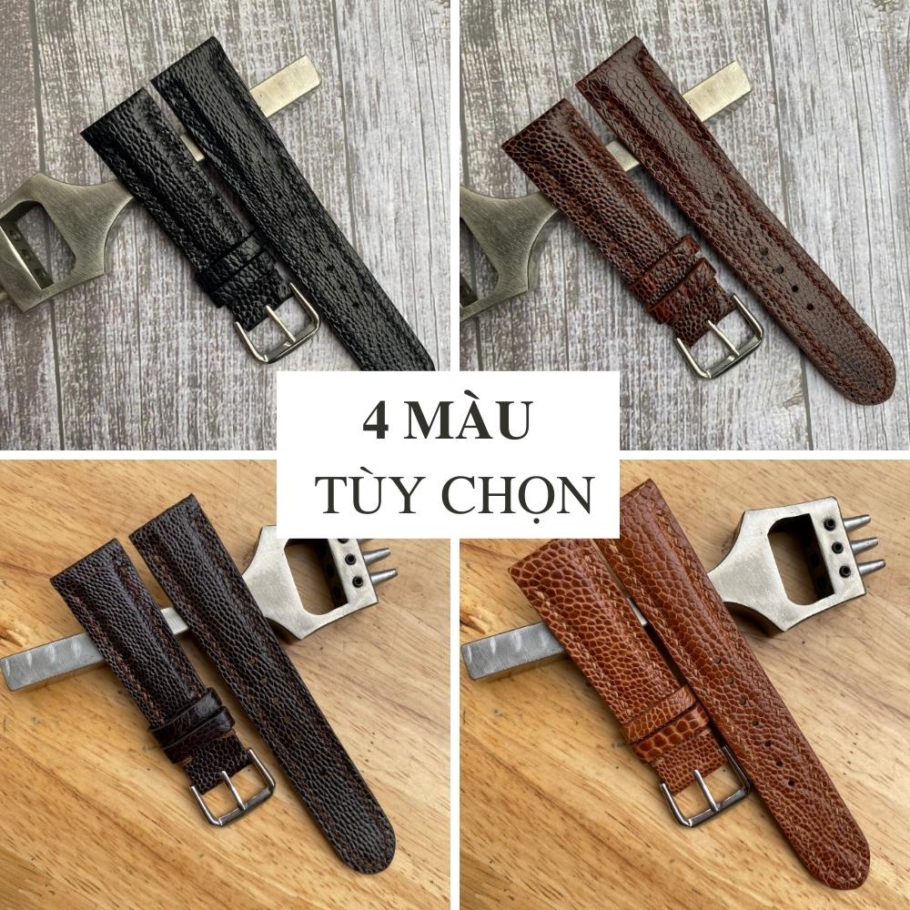 Dây đồng hồ da đà điểu lót Zermatt của Pháp-khâu tay thủ công D46 size 18mm, 20mm, 22mm VNSTRAP