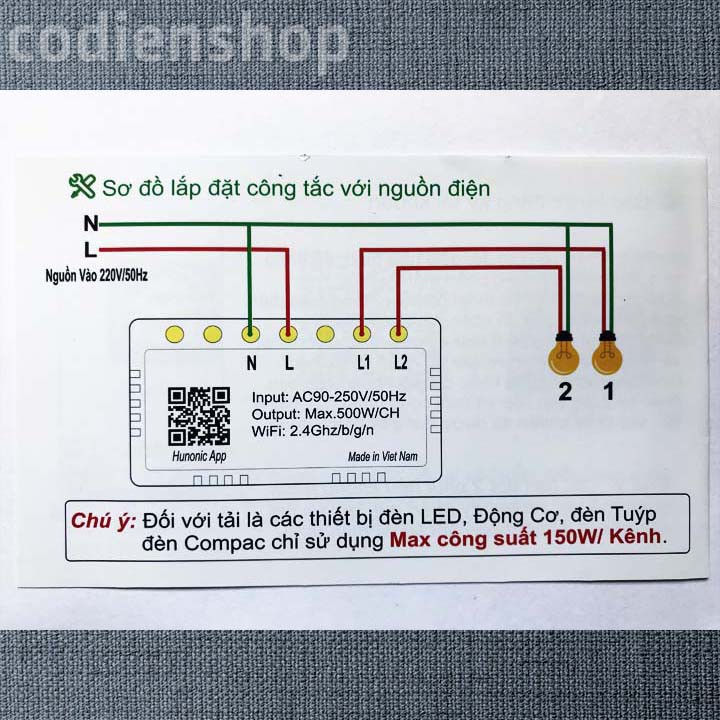 Công tắc thông minh wifi [HẸN GIỜ + ĐIỀU KHIỂN TỪ XA] Hunonic [cảm ứng, âm tường] 2 nút + 1 ổ ghim màu đen